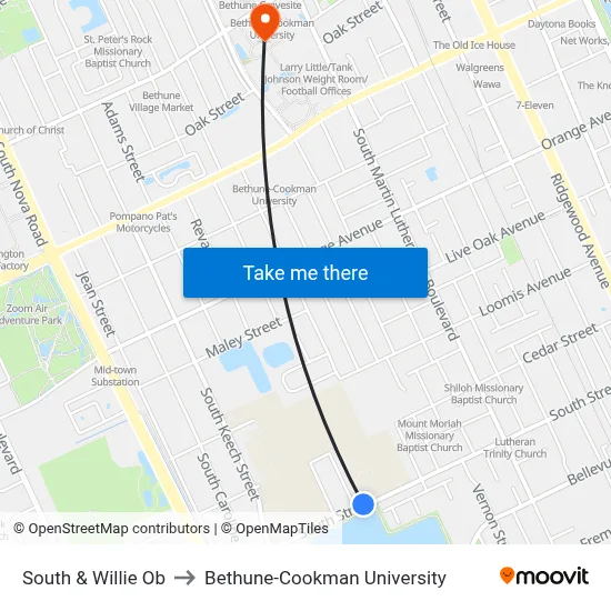 South & Willie Ob to Bethune-Cookman University map