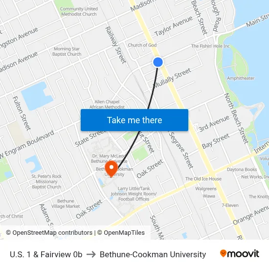 U.S. 1 & Fairview 0b to Bethune-Cookman University map