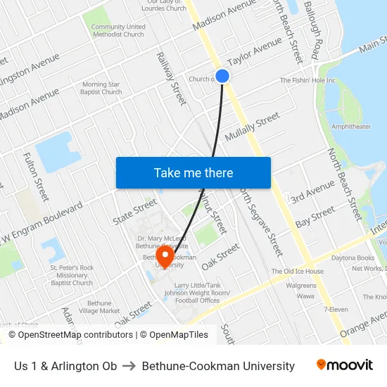 Us 1 & Arlington Ob to Bethune-Cookman University map