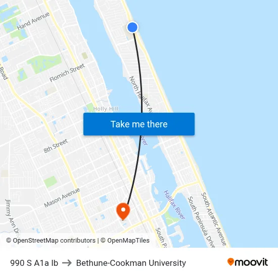 990 S A1a Ib to Bethune-Cookman University map