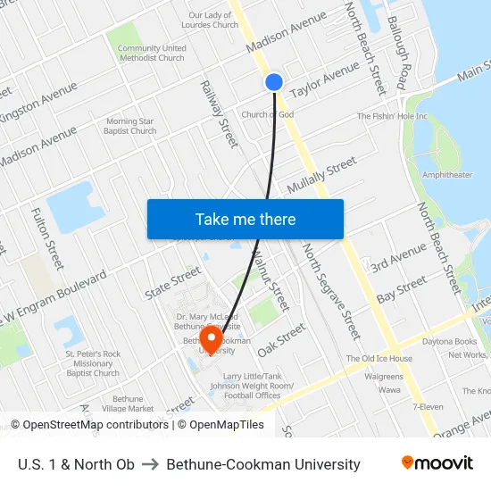 U.S. 1 & North Ob to Bethune-Cookman University map