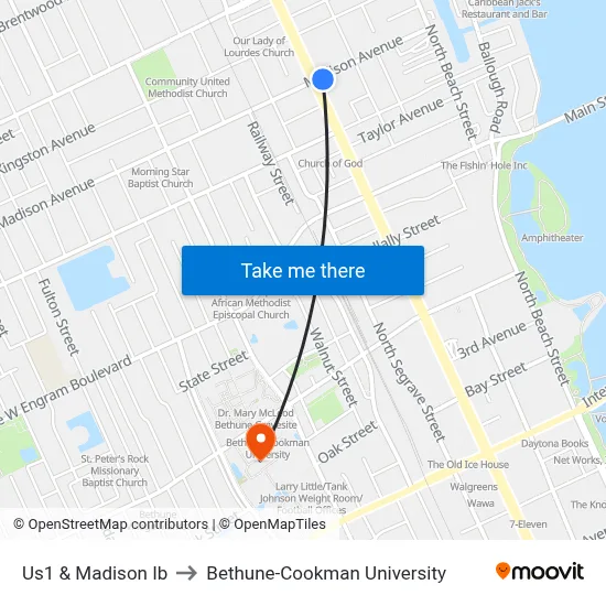 Us1 & Madison Ib to Bethune-Cookman University map