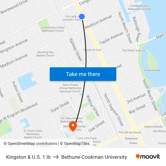 Kingston & U.S. 1 Ib to Bethune-Cookman University map