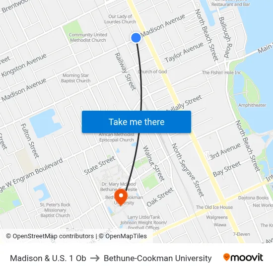 Madison & U.S. 1 Ob to Bethune-Cookman University map