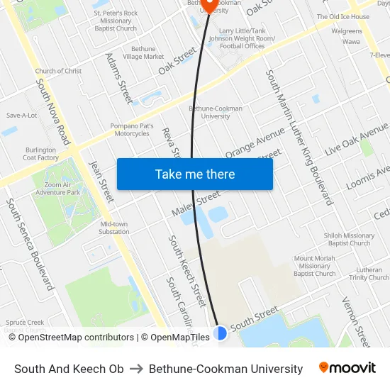 South And Keech Ob to Bethune-Cookman University map