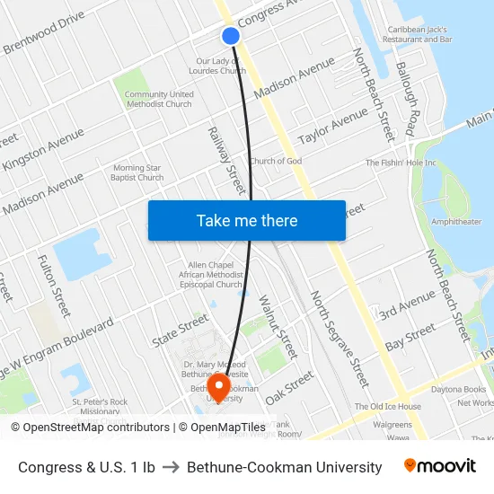Congress & U.S. 1 Ib to Bethune-Cookman University map