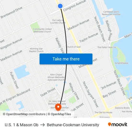 U.S. 1 & Mason Ob to Bethune-Cookman University map