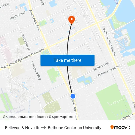 Bellevue & Nova Ib to Bethune-Cookman University map