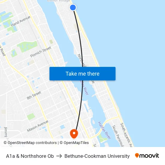 A1a & Northshore Ob to Bethune-Cookman University map