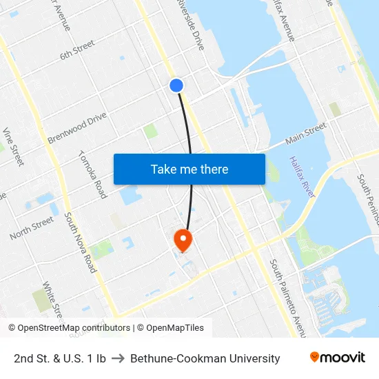 2nd St. & U.S. 1 Ib to Bethune-Cookman University map