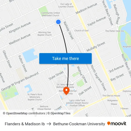 Flanders & Madison Ib to Bethune-Cookman University map