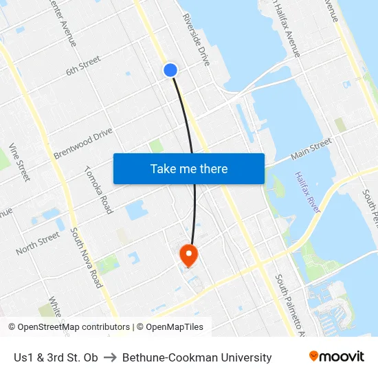Us1 & 3rd St. Ob to Bethune-Cookman University map