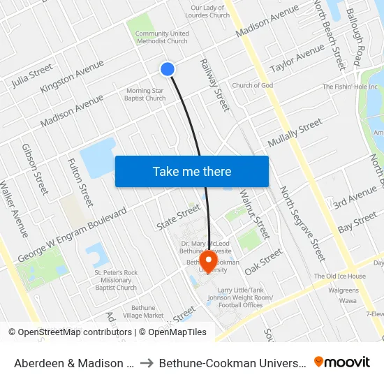 Aberdeen & Madison Ib to Bethune-Cookman University map