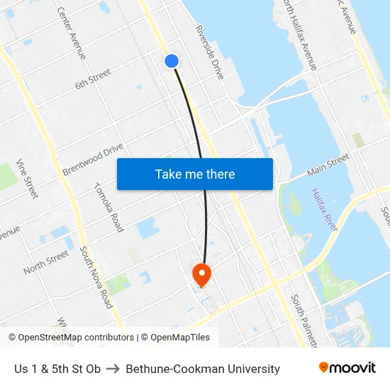 Us 1 & 5th St Ob to Bethune-Cookman University map