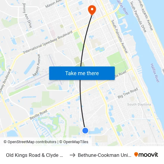 Old Kings Road & Clyde Morris Ib to Bethune-Cookman University map