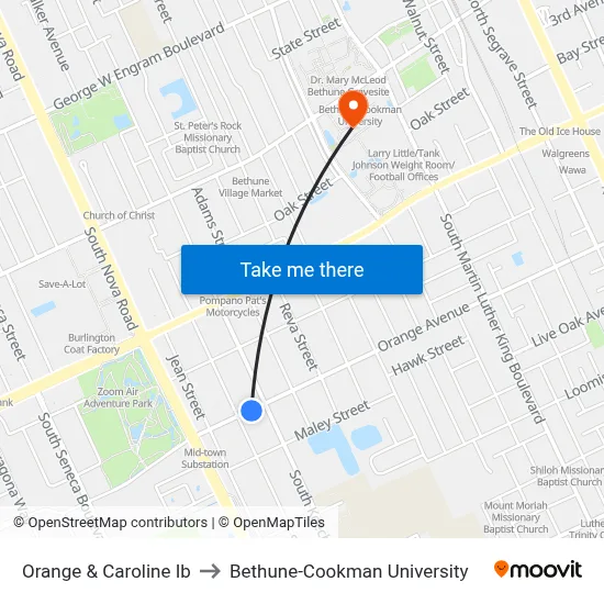 Orange & Caroline Ib to Bethune-Cookman University map