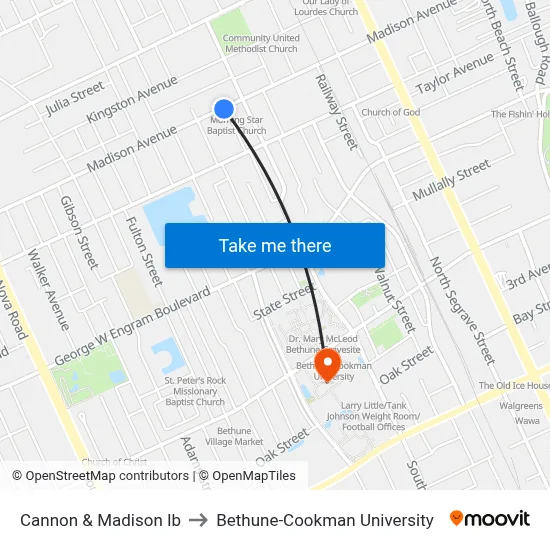 Cannon & Madison Ib to Bethune-Cookman University map