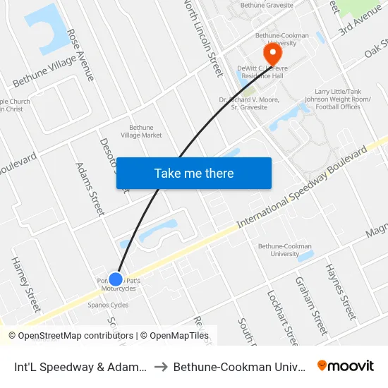 Int'L Speedway & Adams Ob to Bethune-Cookman University map