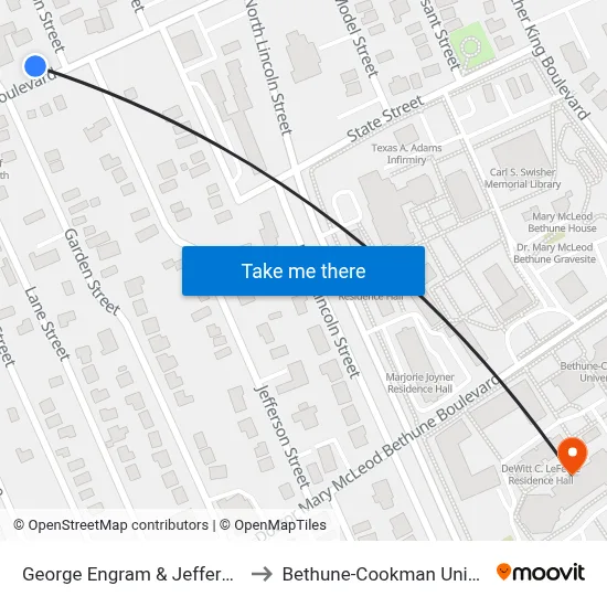 George Engram & Jefferson Ob to Bethune-Cookman University map