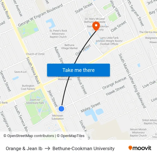 Orange & Jean Ib to Bethune-Cookman University map