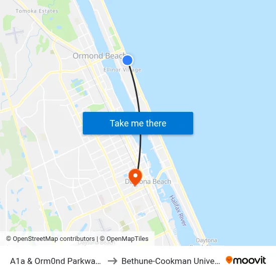A1a & Orm0nd Parkway Ob to Bethune-Cookman University map