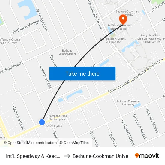 Int'L Speedway & Keech Ob to Bethune-Cookman University map