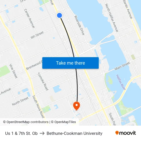 Us 1 & 7th St. Ob to Bethune-Cookman University map