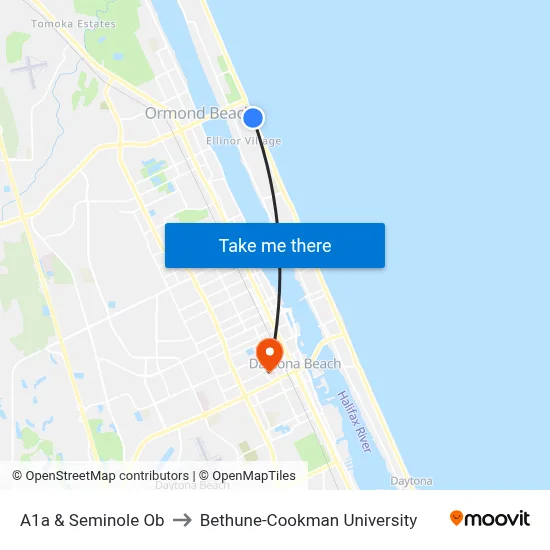 A1a & Seminole Ob to Bethune-Cookman University map