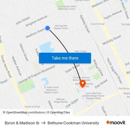 Byron & Madison Ib to Bethune-Cookman University map