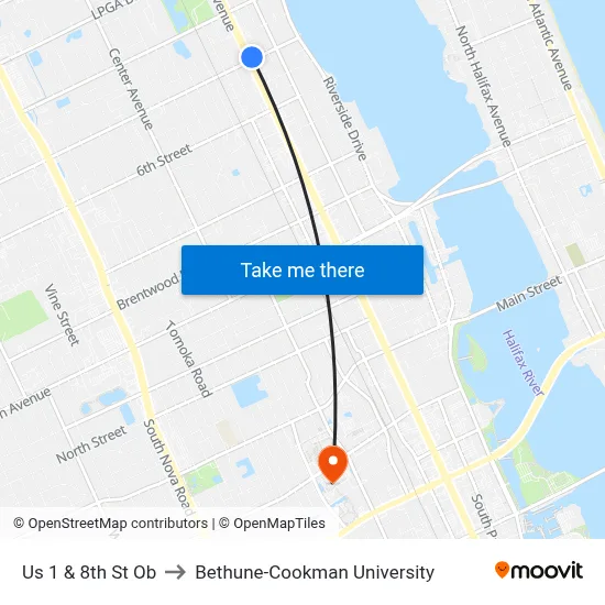 Us 1 & 8th St Ob to Bethune-Cookman University map