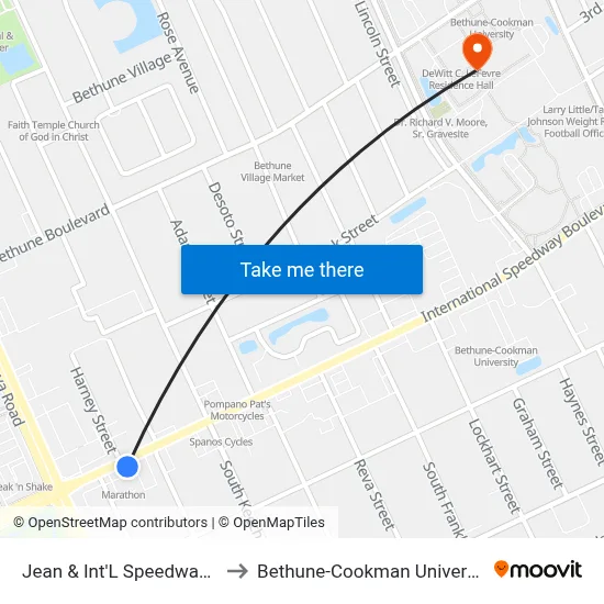 Jean & Int'L Speedway Ib to Bethune-Cookman University map