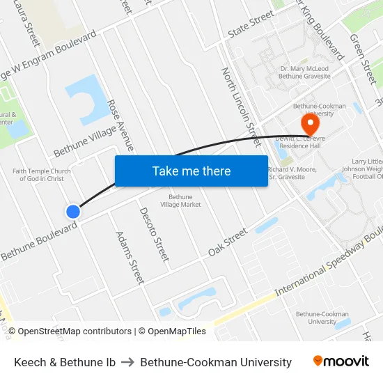 Keech & Bethune Ib to Bethune-Cookman University map
