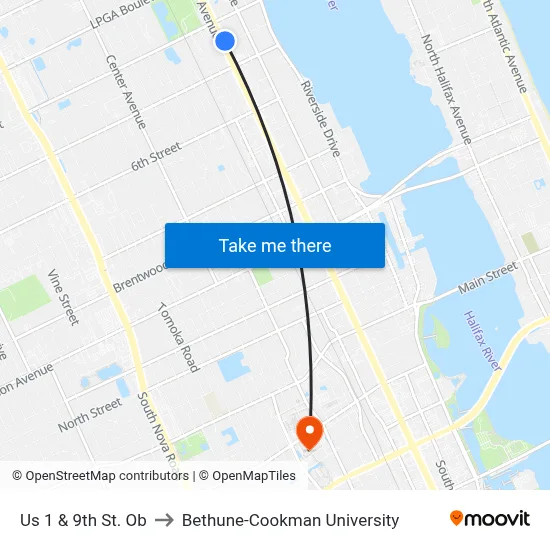 Us 1 & 9th St. Ob to Bethune-Cookman University map