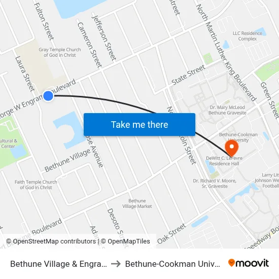 Bethune Village & Engram Ib to Bethune-Cookman University map