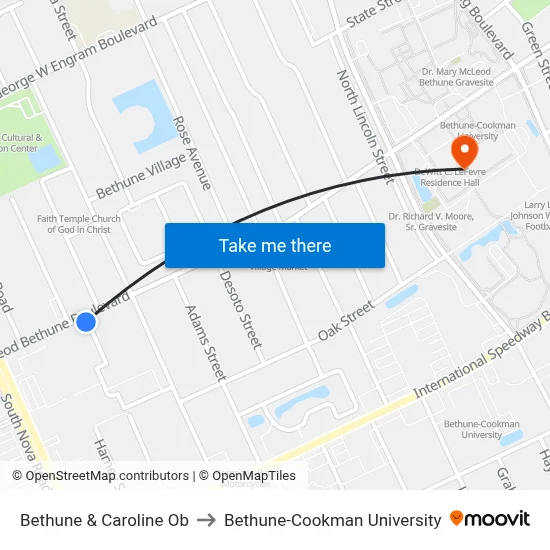 Bethune & Caroline Ob to Bethune-Cookman University map