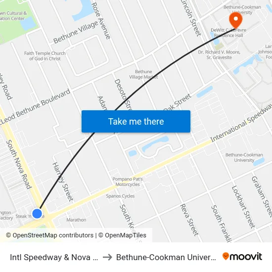 Intl Speedway & Nova Ob to Bethune-Cookman University map