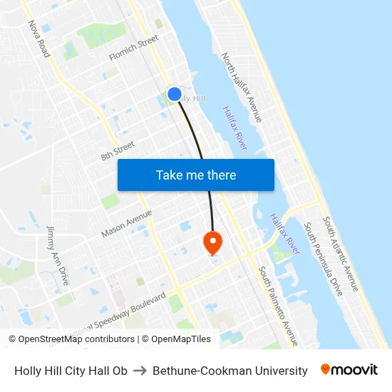 Holly Hill City Hall Ob to Bethune-Cookman University map