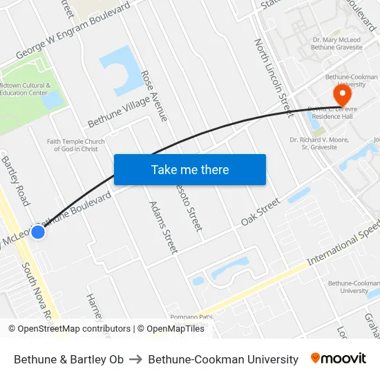 Bethune & Bartley Ob to Bethune-Cookman University map