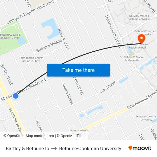 Bartley & Bethune Ib to Bethune-Cookman University map