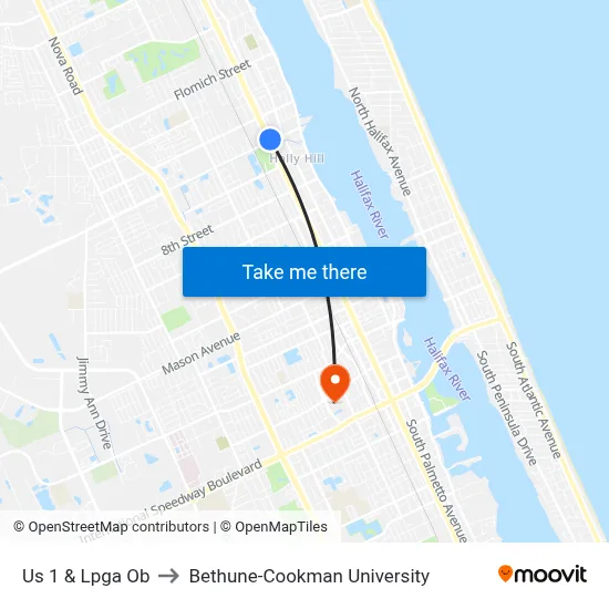 Us 1 & Lpga Ob to Bethune-Cookman University map