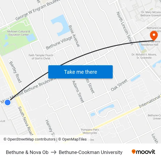Bethune & Nova Ob to Bethune-Cookman University map