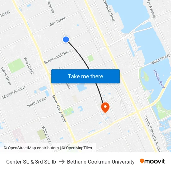Center St. & 3rd St. Ib to Bethune-Cookman University map