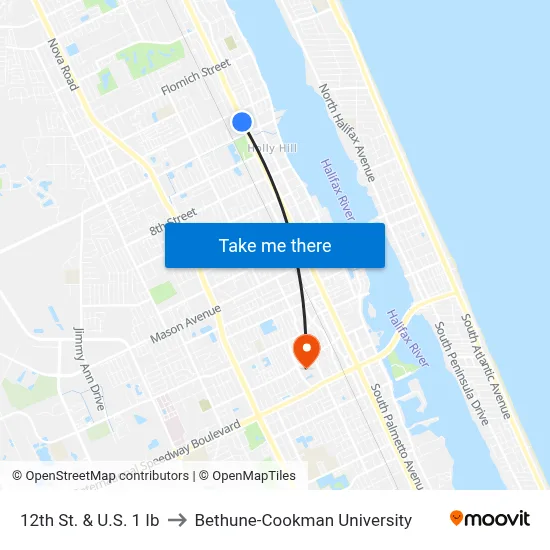 12th St. & U.S. 1 Ib to Bethune-Cookman University map