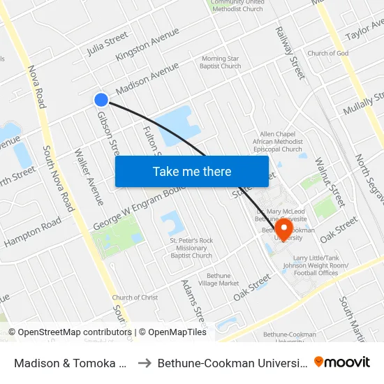 Madison & Tomoka Ob to Bethune-Cookman University map