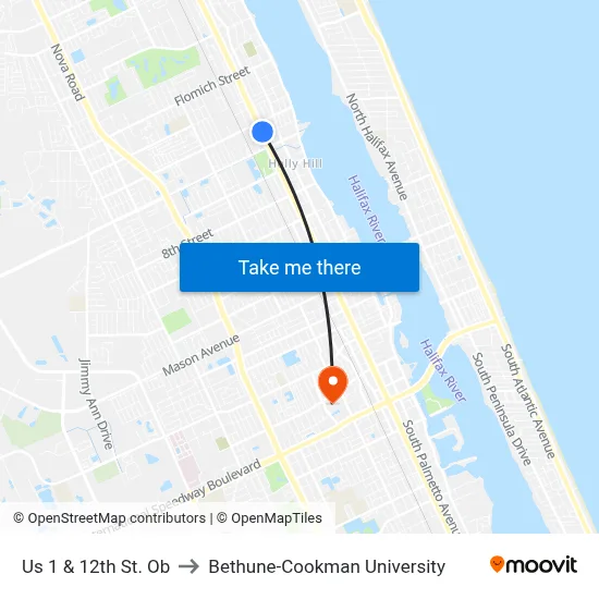 Us 1 & 12th St. Ob to Bethune-Cookman University map