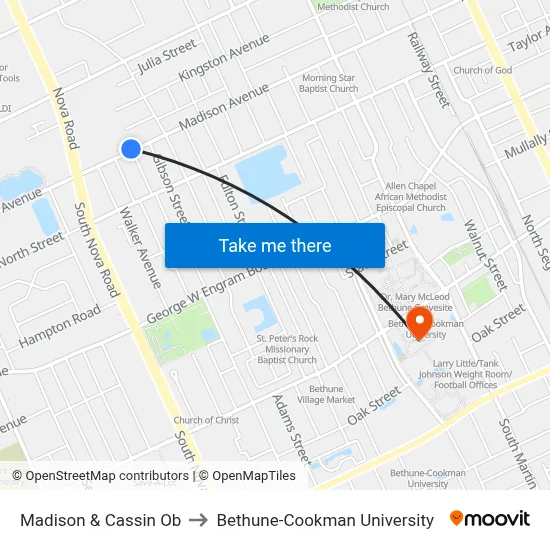 Madison & Cassin Ob to Bethune-Cookman University map