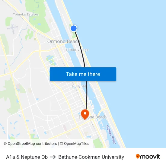A1a & Neptune Ob to Bethune-Cookman University map