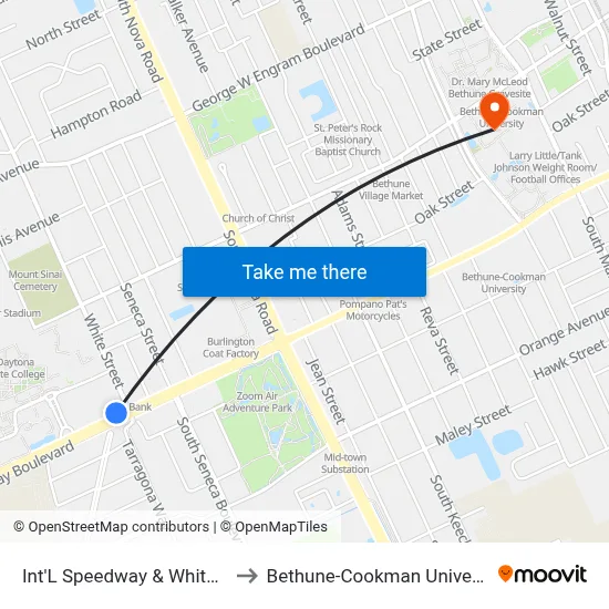 Int'L Speedway & White Ob to Bethune-Cookman University map