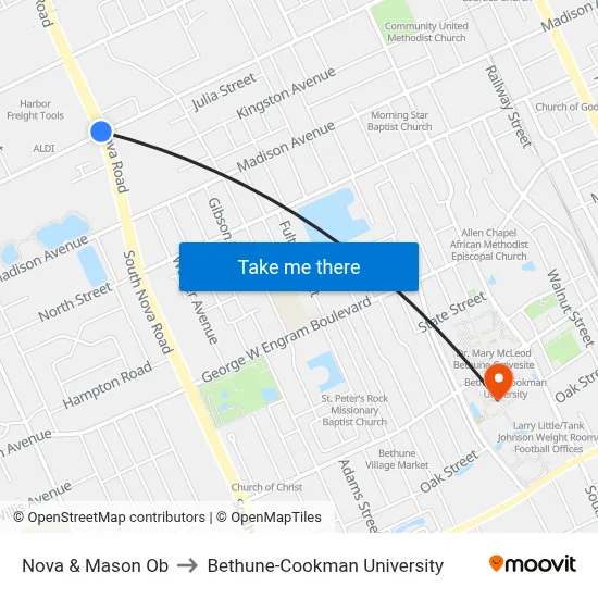 Nova & Mason Ob to Bethune-Cookman University map