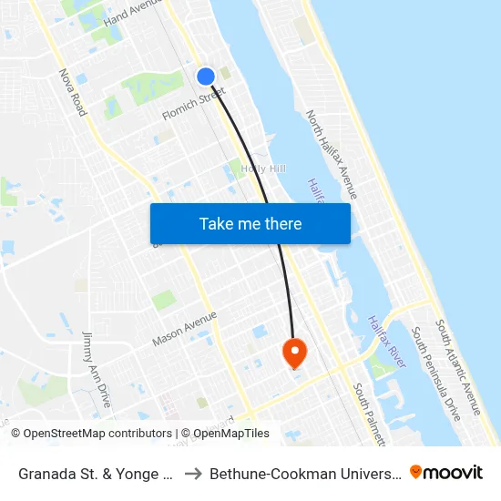 Granada St. & Yonge Ob to Bethune-Cookman University map